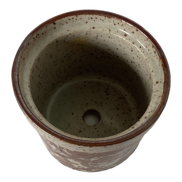 Takahashi Small Tan And Rusty Brown Planter Vase With Drainage Hole Vintage EUC - Picture 14 of 16